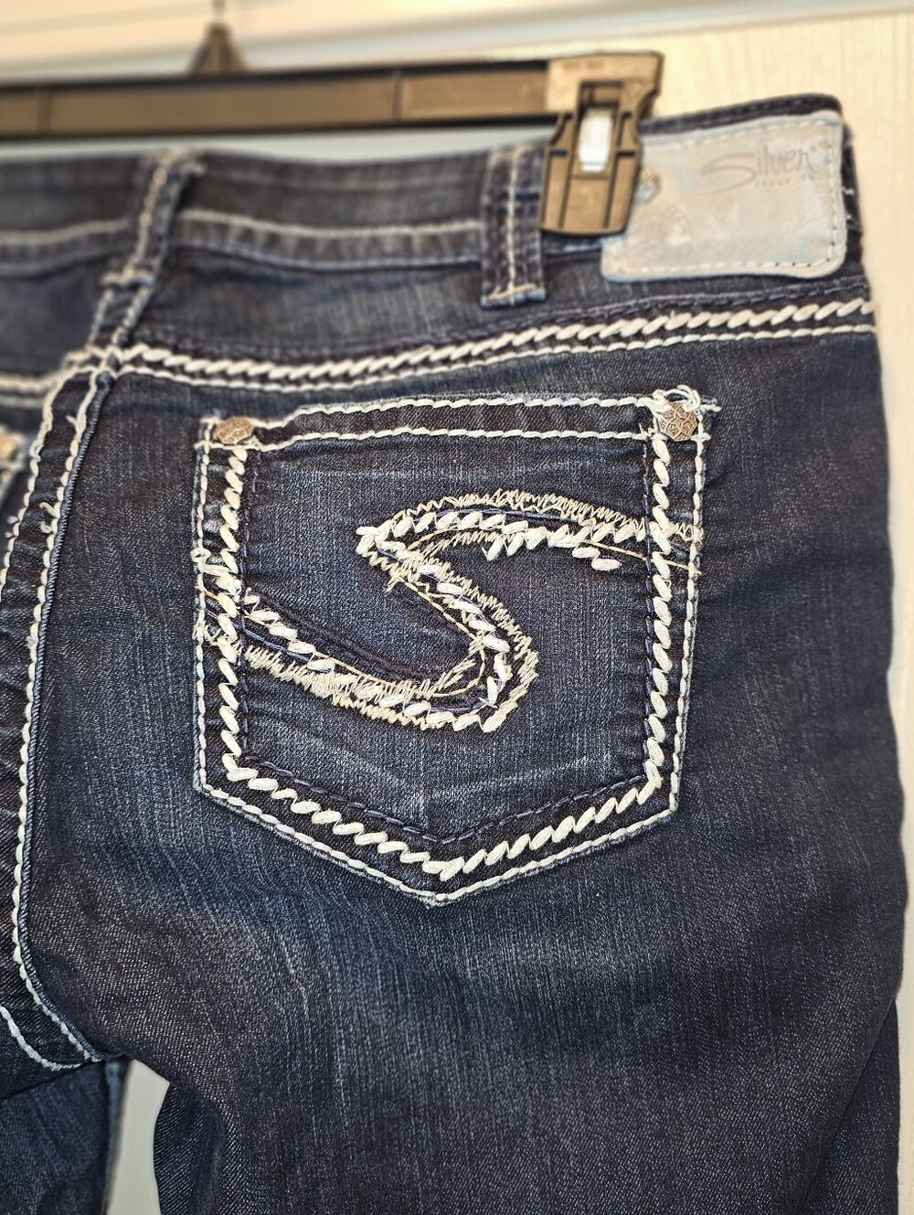 Silver Suki Skinny Jeans Womans Size 32 Dark Wash Denim Pants White Label Logo - Picture 5 of 6